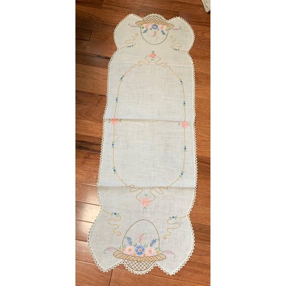 Handmade Embroidered Floral Table Runner with Lace Trim 40" x 13" - Picture 9 of 9